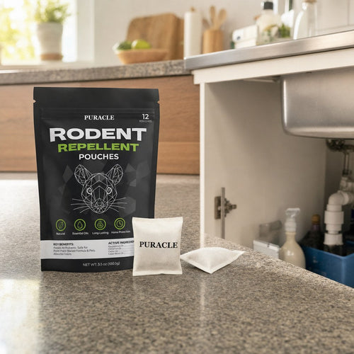 The pack on a kitchen worktop beside an under-sink cupboard
